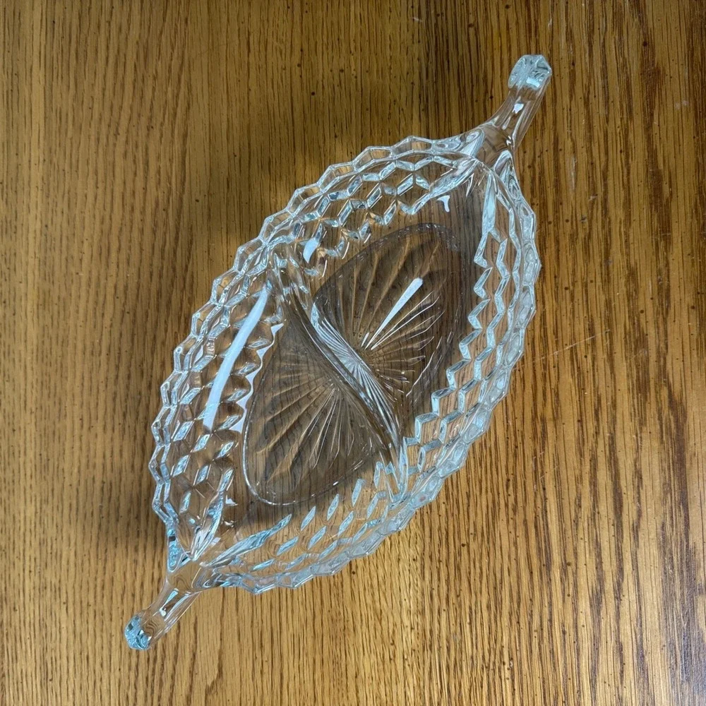 Fostoria Vintage Glass Divided Relish Dish Oval Embossed Serving‎ Tray